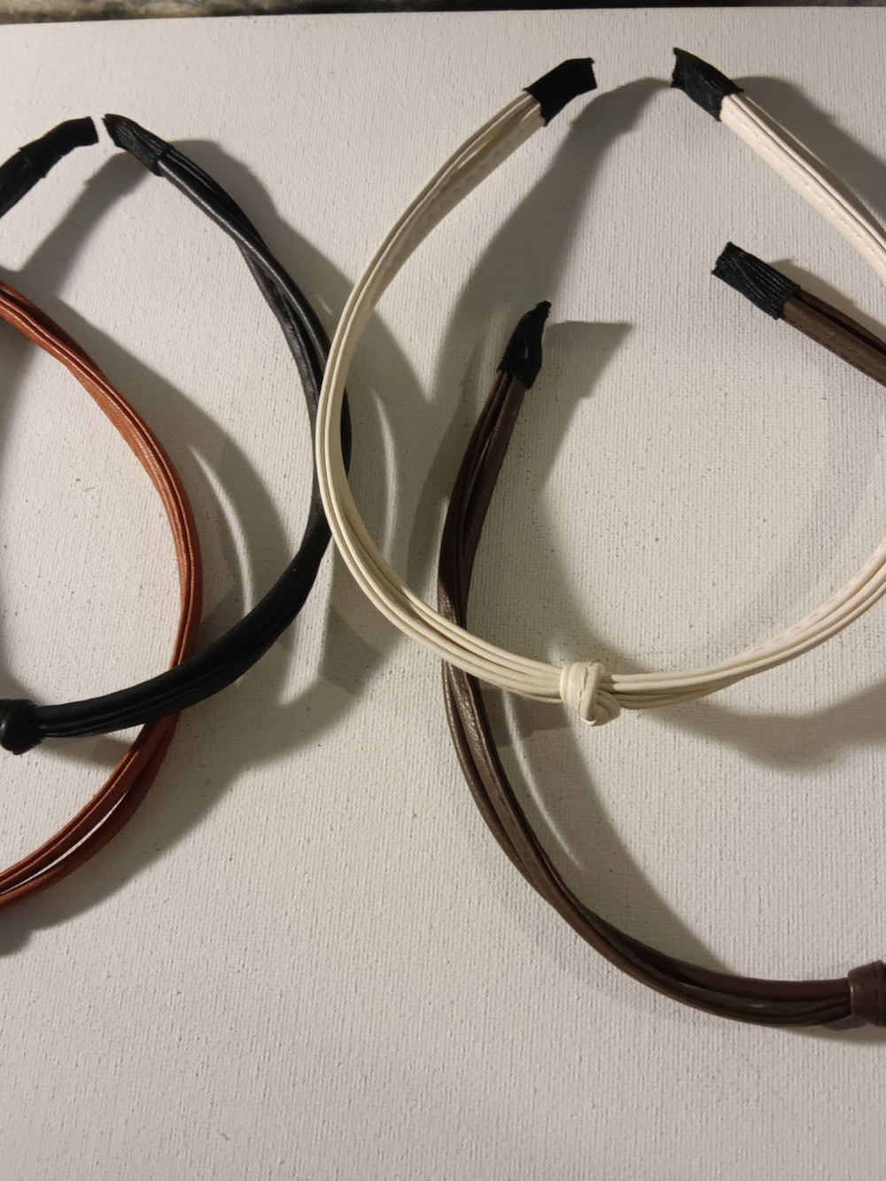 Set of Leather-Look Headbands in Black, Brown, Tan, Ivory